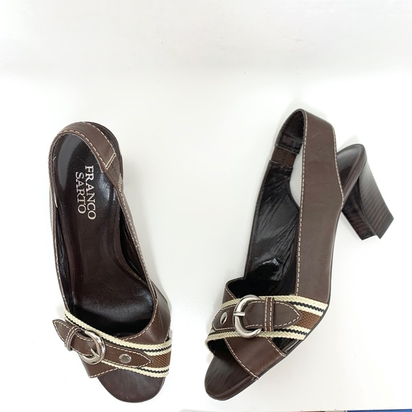 Franco Sarto Brown Leather Canvas Striped SlingBacks - Picture 8 of 8